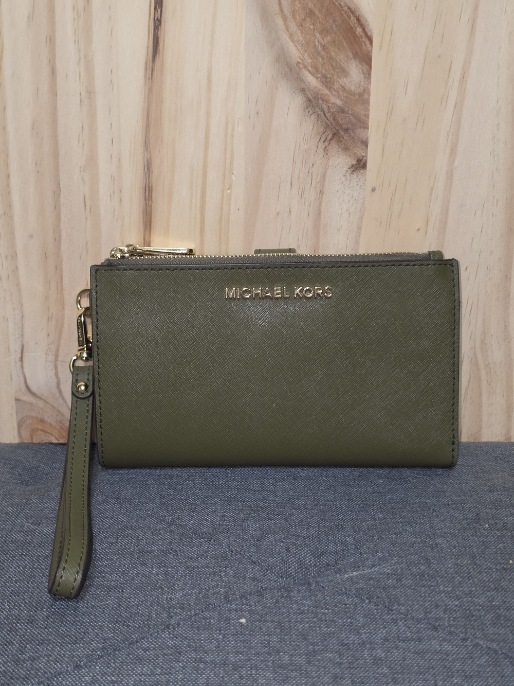 Michael Kors Olive Green Saffiano Wristlet